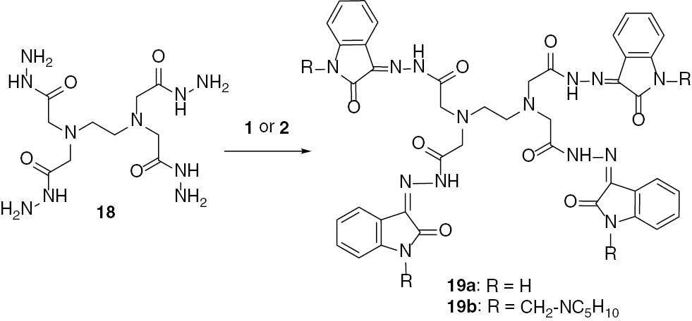 Scheme 4: Reaction of 1 or its Mannich base 2 with EDTA-tetrahydrazide.