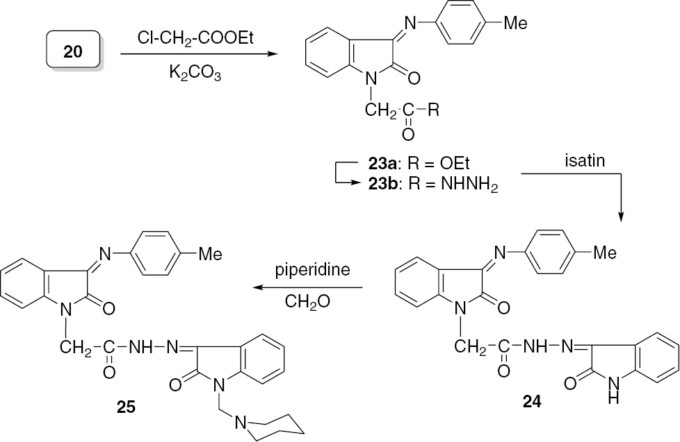 Scheme 6: Synthesis of the hydrazide 23b and the hydrazide-hydrazones 24 and 25.