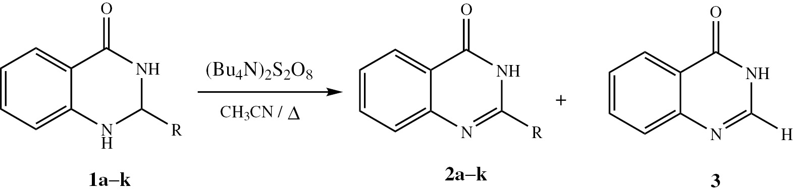 Scheme 2: Oxidation of 2,3-dihydroquinazolin-4(1H)-ones by tetrabutylammonium peroxydisulfate.