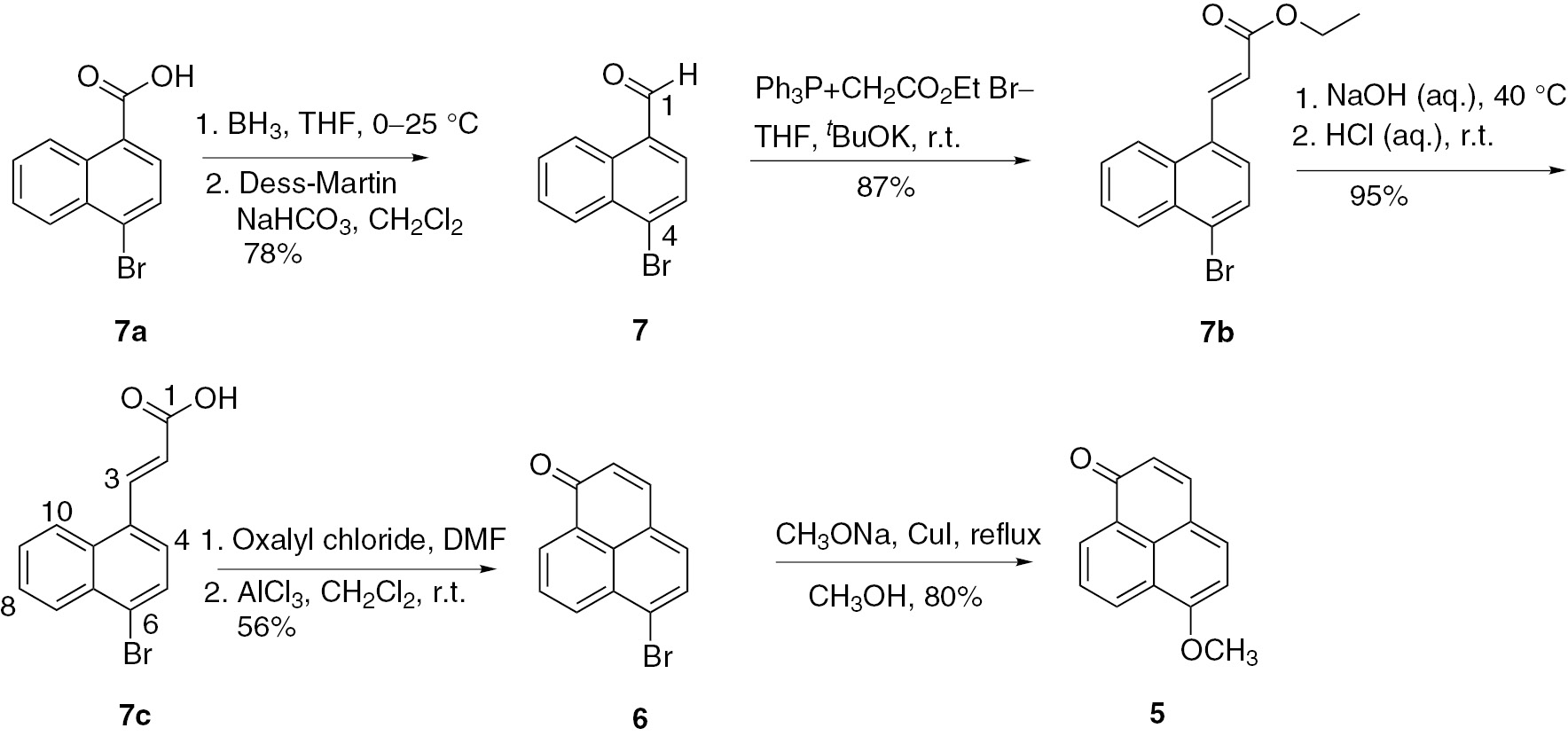 Scheme 1: Synthesis of 6-methoxy-1H-phenalen-1-one (5).