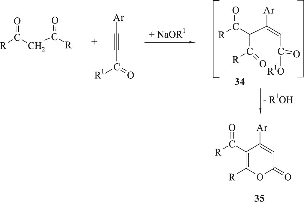 Schema 11: 
Synthese von 5-Acylpyran-2-on-Derivate 35.
