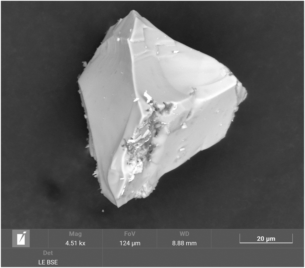 Figure 7: 
Scanning electron microscope (SEM) image of a representative crystal of Ga5Na1–x
B12O26–x
(OH)
x
.
