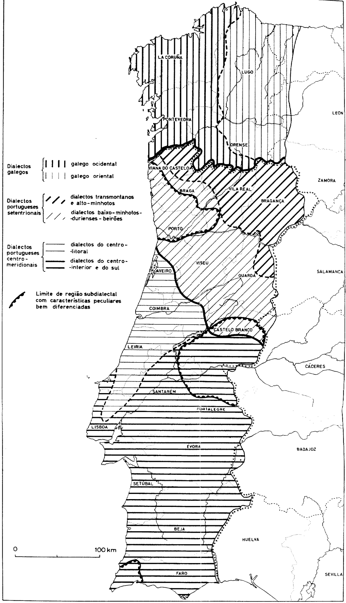 Mapa 1: Classificação dos dialectos galego-portugueses (Cintra 1983b).