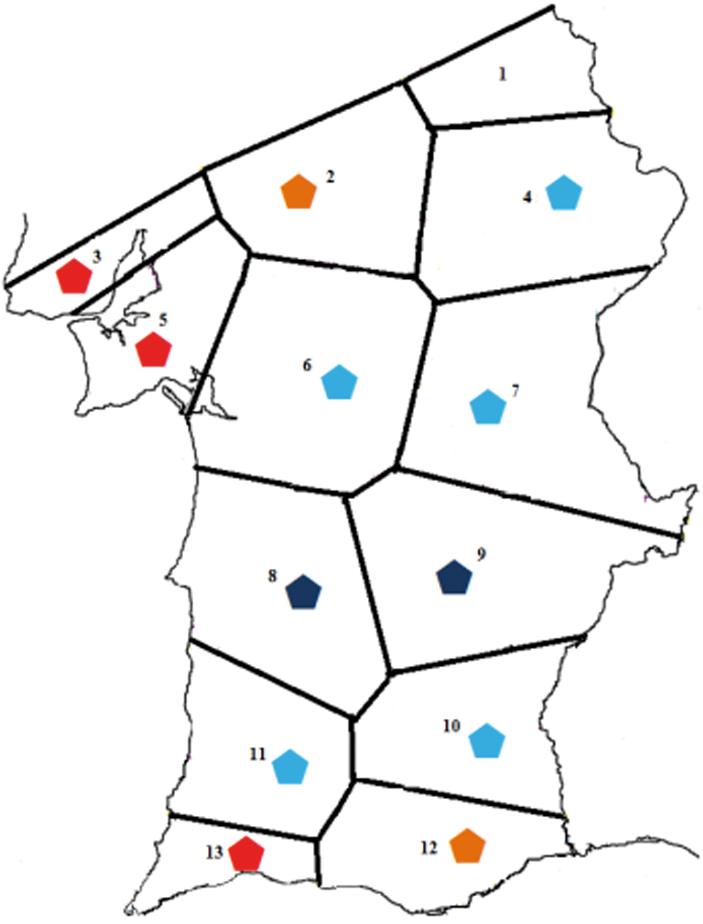 Mapa 6-1: Valores em função comunicativa entre Alpalhão e os outros pontos (grau 0 vs. graus 1 e 2, valores percentuais)