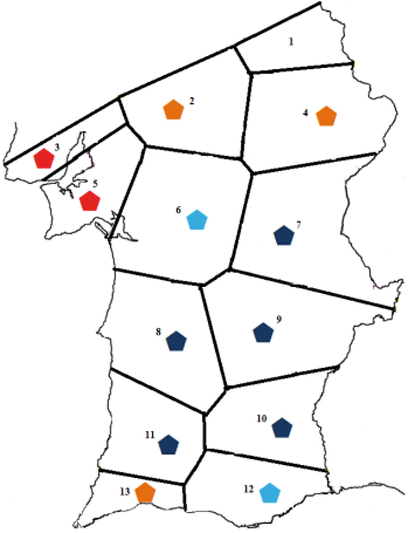 Mapa 6-2: Valores em função comunicativa entre Alpalhão e os outros pontos (graus 0 e 1 vs. grau 2, valores percentuais).