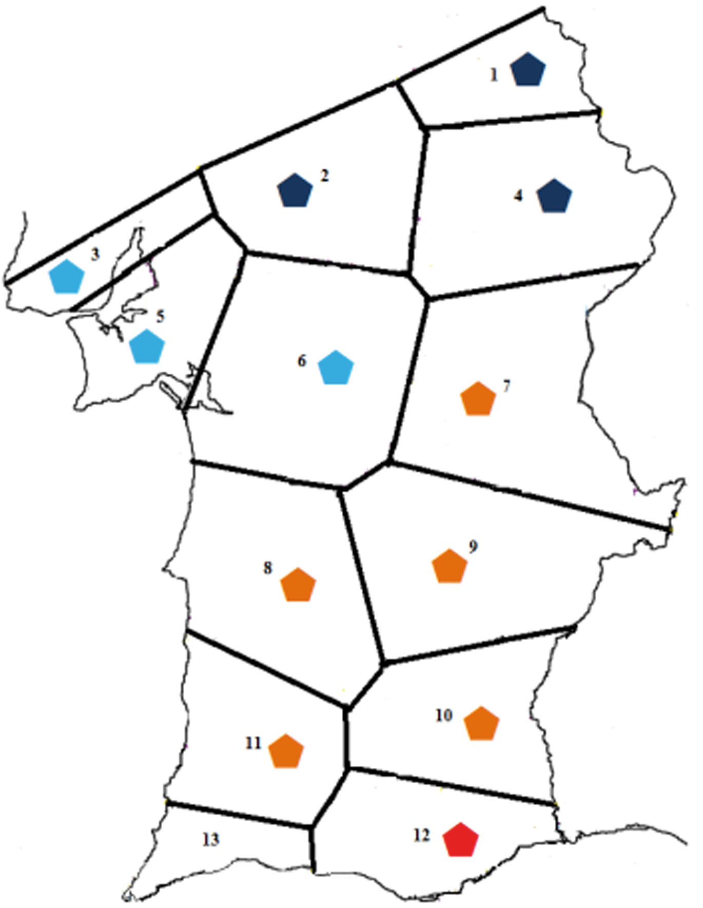 Mapa 7-1: Valores em função comunicativa entre Praia da Salema e os outros pontos (grau 0 vs. graus 1 e 2, valores percentuais).