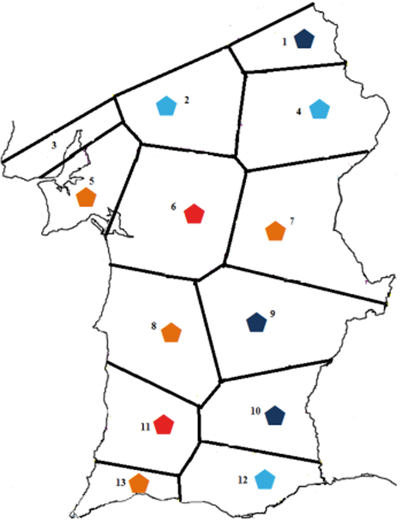 Mapa 9-1: Valores em função comunicativa entre Freixial e os outros pontos (grau 0 vs. graus 1 e 2, valores percentuais).