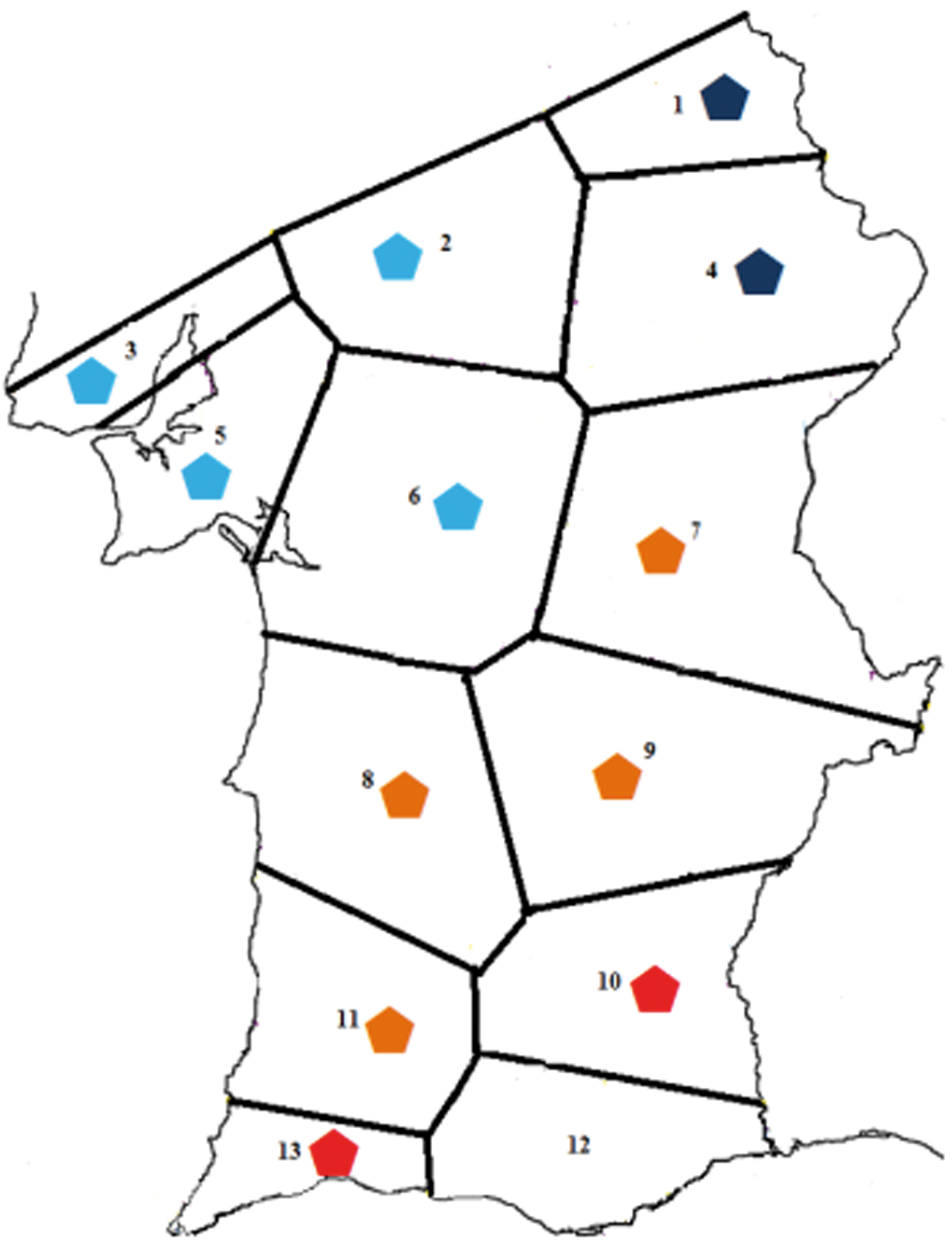 Mapa 10-1: Valores em função comunicativa entre Santa Luzia e os outros pontos (grau 0 vs. graus 1 e 2, valores percentuais).