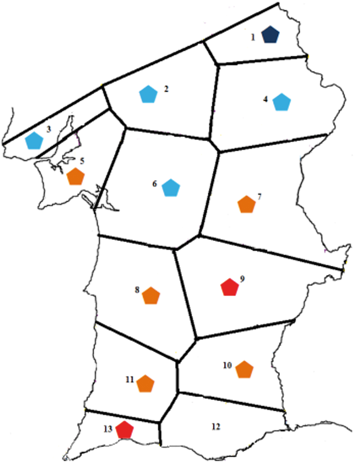 Mapa 10-2: Valores em função comunicativa entre Santa Luzia e os outros pontos (graus 0 e 1 vs. grau 2, valores percentuais).