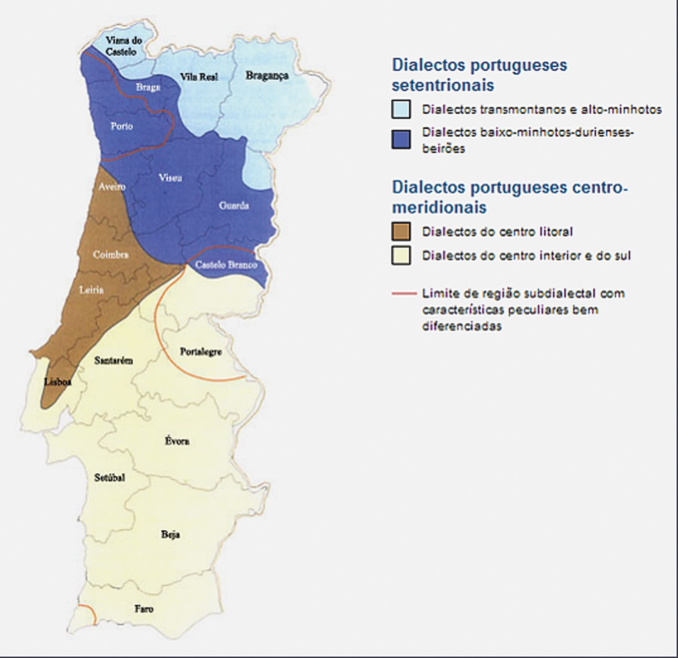 Mapa 1 
              Classificação dos dialetos portugueses de Cintra (1983b [1971]) (adaptado por Segura/Saramago 2001).
            