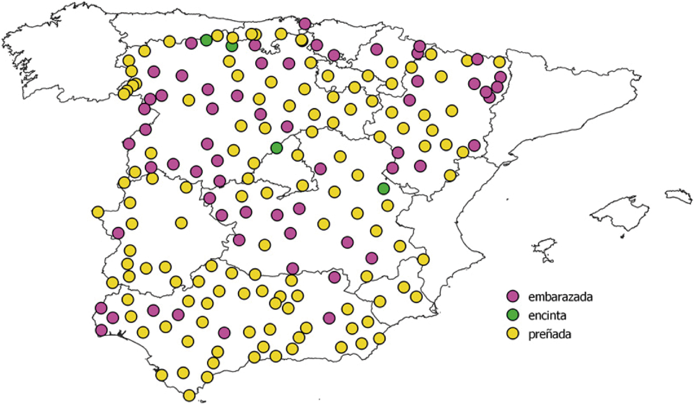 Figura 8 
            Primeras respuestas del concepto ‘estar encinta’ en el ALPI.
          