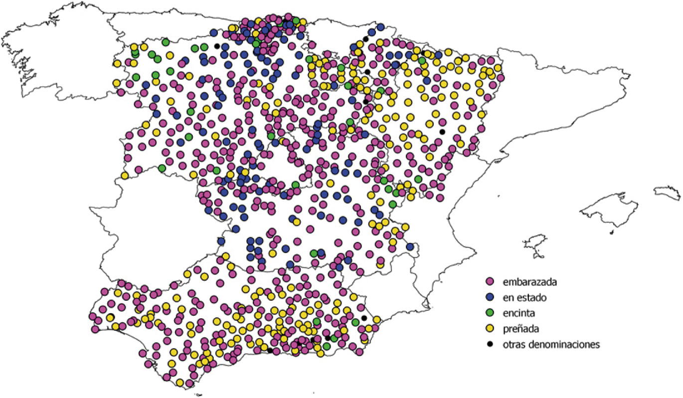 Figura 9 
            Primeras respuestas del concepto ‘estar encinta’ en CORPAT.
          