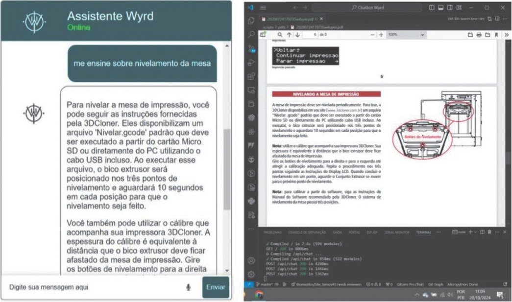 Figure 5 AI-assisted chat. The left figure represents a question made by the user and the answer given by the system (The right figure illustrates the training proposed by the system)