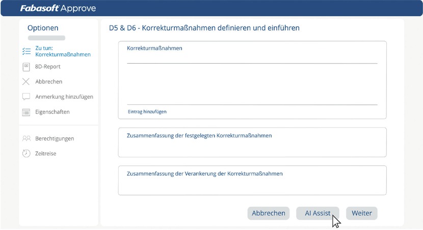Bild 3 Korrekturmaßnahmen definieren und einführen (D5 & D6) (Quelle: Fabasoft Approve)