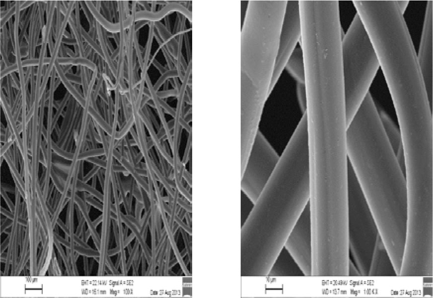 Figure 2 Sample B of textile insulation, magnification of 10 mm and 100 mm [10]