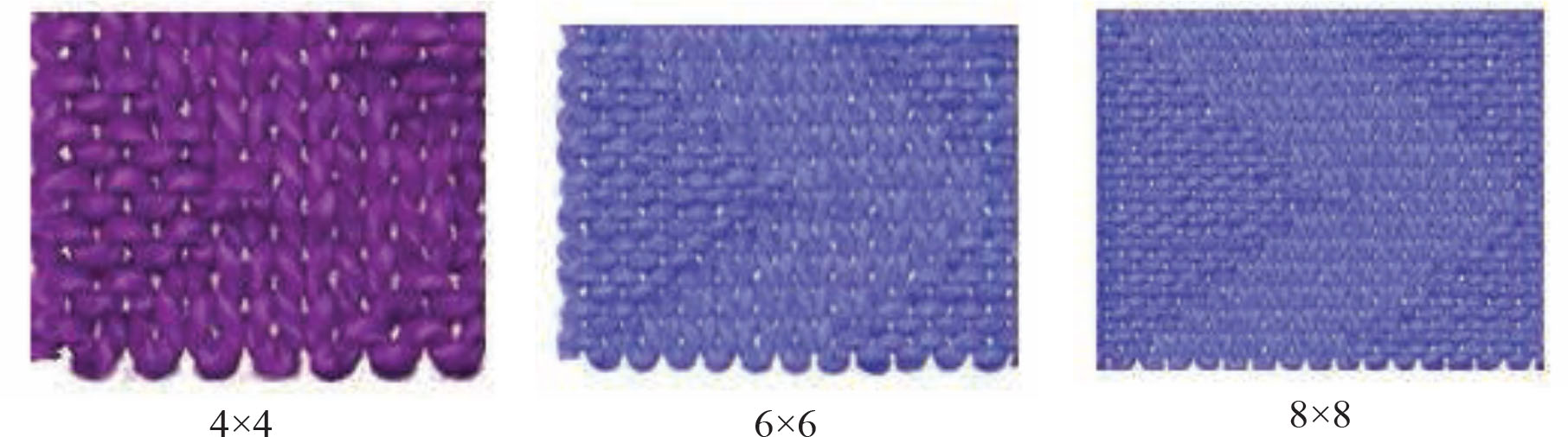 Figure 2 Simulated images of the three knitted structures
