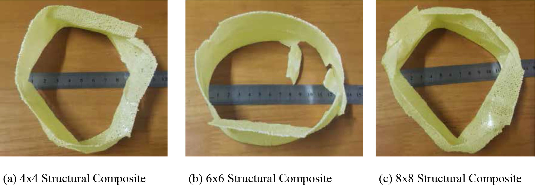 Figure 10 (a–c) Compression damage morphology of composite under 5 mm/min loading speed