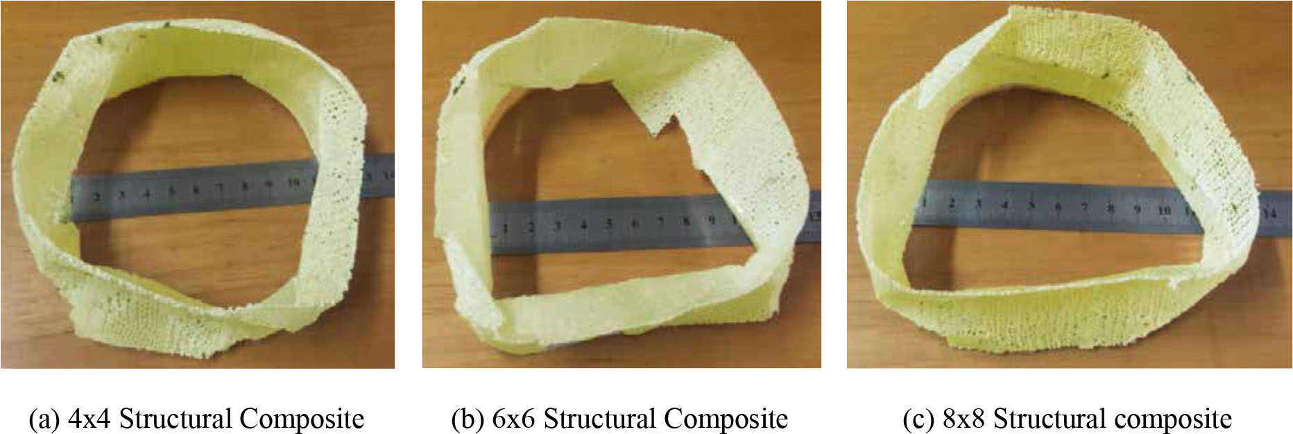 Figure 11 (a–c) Compression damage morphology of composite under 15 mm/min loading speed