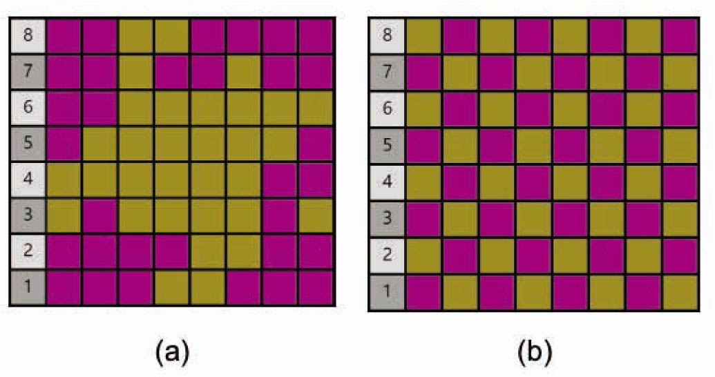 Figure 2 Pattern notation of (a) front of a pattern and (b) back of a pattern with sesame point