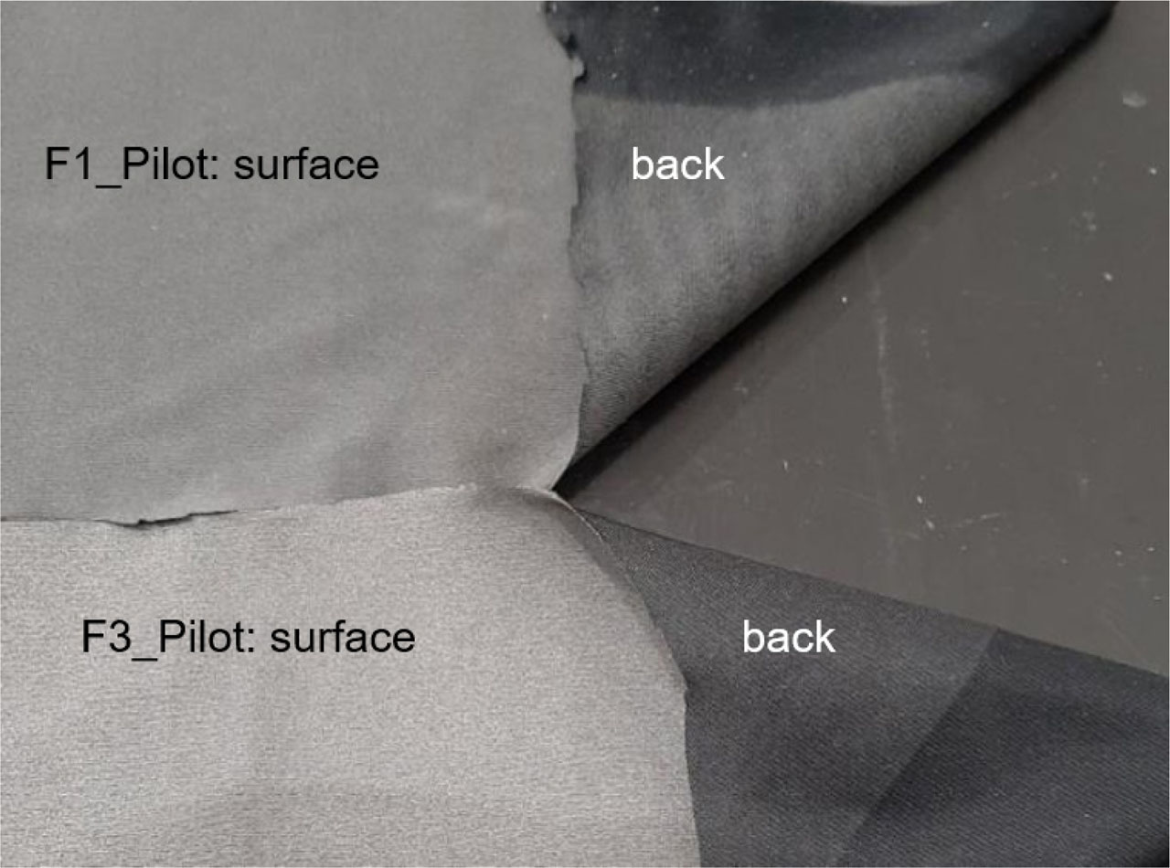Figure 6 Pilot foam coated cloth with the formulation without filler, F1_Pilot, and with filler, F3_Pilot.