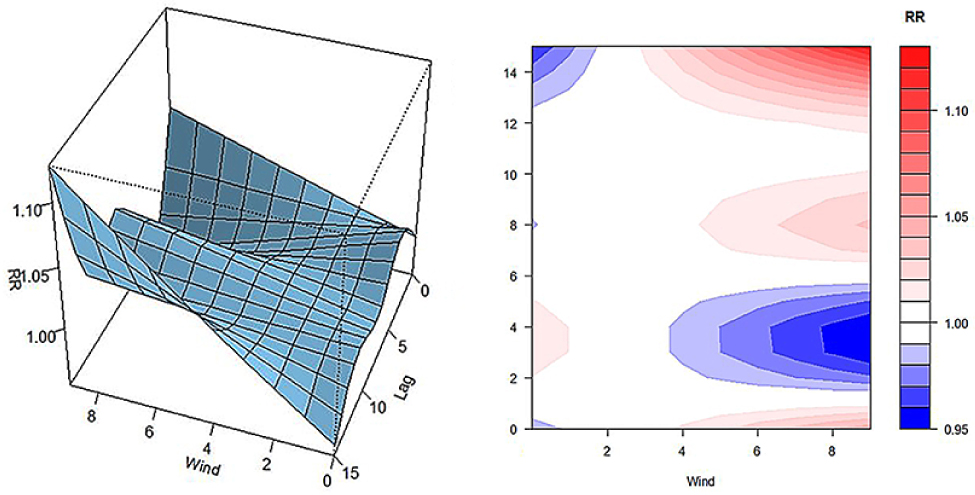 Fig. 9 Impact of 10-year daily wind speed and lag on chronic kidney disease (CKD) in Harbin